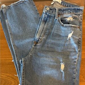 Abercrombie & Fitch Blue Ankle Cropped Distressed Jeans